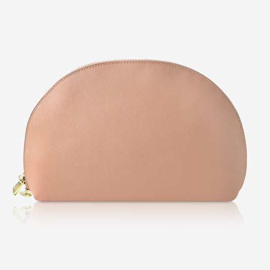 Personalised Leather Round Cosmetic Case - Nude